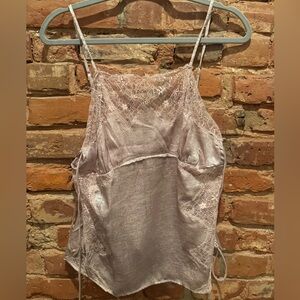 Free People Lace-Trim Satin Camisole in Pale Lavender